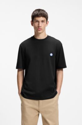 コットンジャージー Tシャツ Happy HUGOロゴ, ブラック