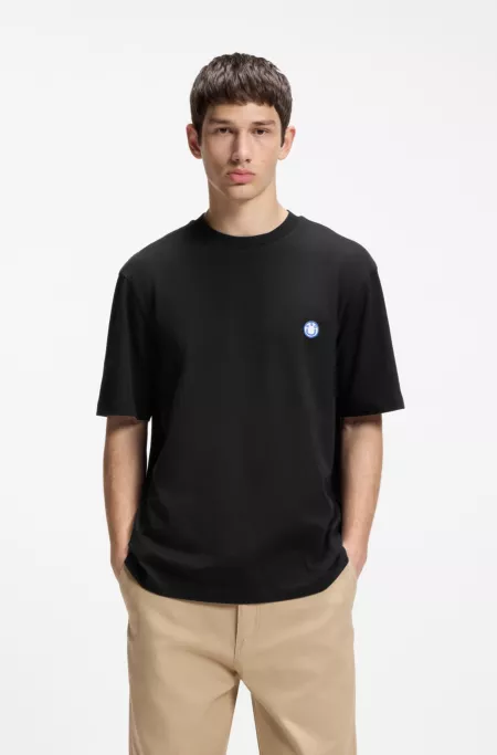 Cotton-jersey T-shirt with Happy HUGO logo
