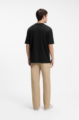 T-shirt van katoenen jersey met Happy HUGO-logo, Zwart