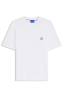 Cotton-jersey T-shirt with Happy HUGO logo, White