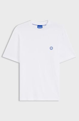 T-shirt van katoenen jersey met Happy HUGO-logo, Wit