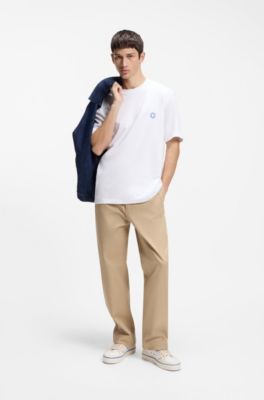 コットンジャージー Tシャツ Happy HUGOロゴ, ホワイト