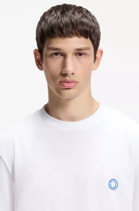 Cotton-jersey T-shirt with Happy HUGO logo