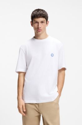 T-shirt van katoenen jersey met Happy HUGO-logo, Wit