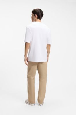 コットンジャージー Tシャツ Happy HUGOロゴ, ホワイト