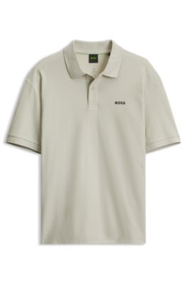 Stretch-cotton polo shirt with body-mapping, Light Beige