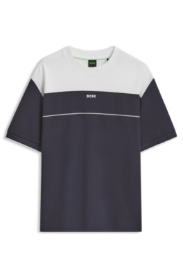 Colour-block relaxed-fit T-shirt with logo, White / Dark Blue