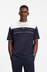 Camiseta de piqu&eacute; de algod&oacute;n, Blanco / Azul oscuro
