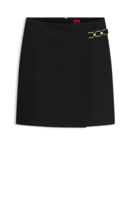 A-line skirt with gold-tone chain detail, Black