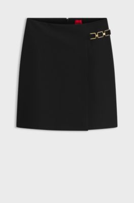 A-line skirt with gold-tone chain detail, Black