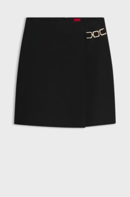 A-line skirt with gold-tone chain detail, Black