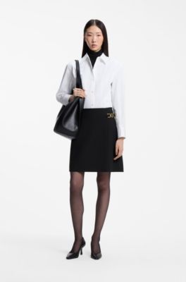 A-line skirt with gold-tone chain detail, Black