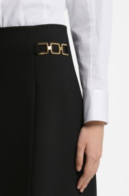 A-line skirt with gold-tone chain detail, Black