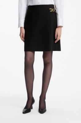 A-line skirt with gold-tone chain detail, Black