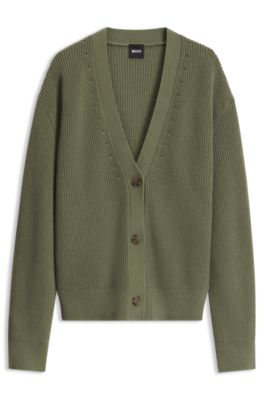 Relaxed-fit cardigan in a virgin-wool blend, Dark Green
