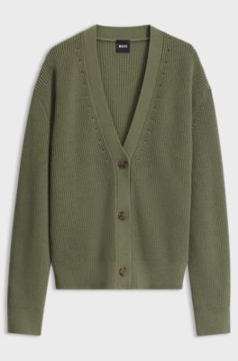Relaxed-fit cardigan in a virgin-wool blend, Dark Green