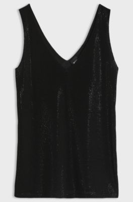 Knitted V-neck top with rhinestone details, Black