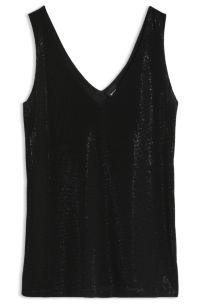 Knitted V-neck top with rhinestone details, Black