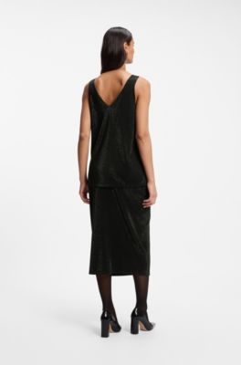 Knitted V-neck top with rhinestone details, Black