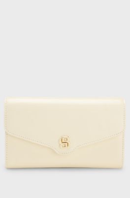 Leather clutch bag with Double B monogram hardware, Light Yellow