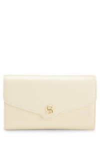 Leather clutch bag with Double B monogram hardware, Light Beige