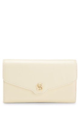 Leather clutch bag with Double B monogram hardware