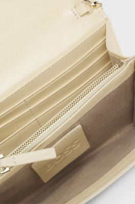 Leather clutch bag with Double B monogram hardware, Light Yellow