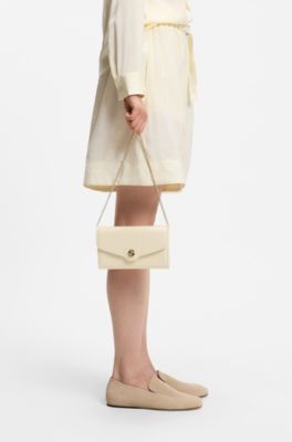Leather clutch bag with Double B monogram hardware, Light Yellow