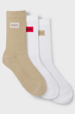 Three-pack quarter-length socks, White / Beige
