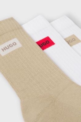 Three-pack quarter-length socks, White / Beige