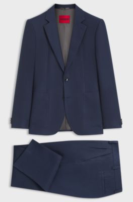 Two-piece extra-slim-fit suit in linen twill, Dark Blue