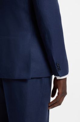 Two-piece extra-slim-fit suit in linen twill, Dark Blue