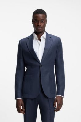 Two-piece extra-slim-fit suit in linen twill, Dark Blue