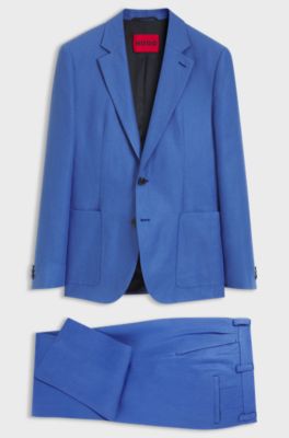 Costume Extra Slim deux pi&egrave;ces en twill de lin, Bleu