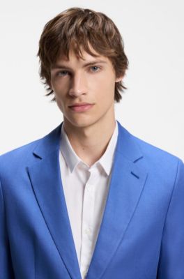 Traje extra slim fit de dos piezas en sarga de lino, Azul