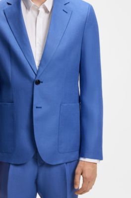 Traje extra slim fit de dos piezas en sarga de lino, Azul