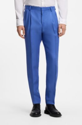 Traje extra slim fit de dos piezas en sarga de lino, Azul