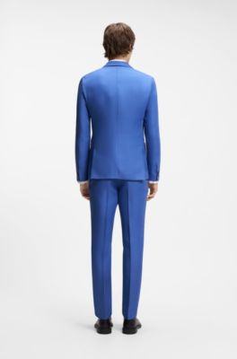 Traje extra slim fit de dos piezas en sarga de lino, Azul