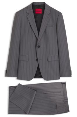 Costume Slim deux pi&egrave;ces en laine vierge, Rayures grises
