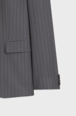 Two-piece slim-fit suit in virgin wool, Grey Stripes