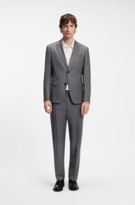 Two-piece slim-fit suit in virgin wool, Grey stripes