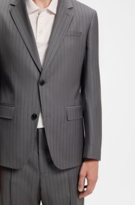 Two-piece slim-fit suit in virgin wool, Grey Stripes