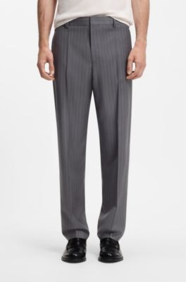 Two-piece slim-fit suit in virgin wool, Grey Stripes