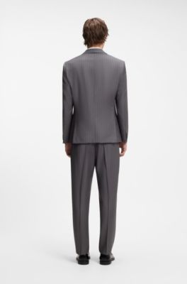Two-piece slim-fit suit in virgin wool, Grey Stripes