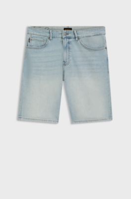 Maine-shorts med regular-fit i behagelig bl&aring; denim med str&aelig;k, Lysebl&aring;