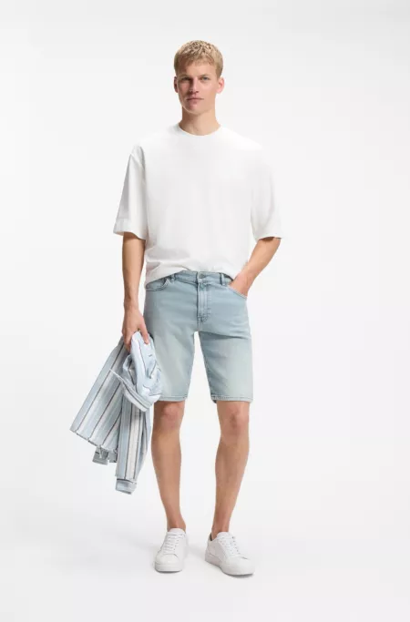 Maine Regular-Fit Shorts aus bequemem blauem Stretch-Denim