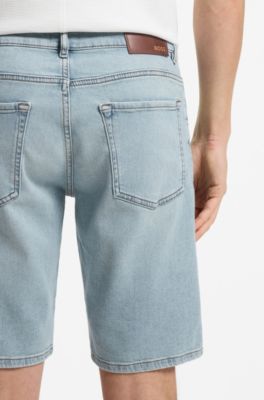 Maine-shorts med regular-fit i behagelig bl&aring; denim med str&aelig;k, Lysebl&aring;