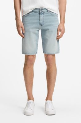Maine-shorts med regular-fit i behagelig bl&aring; denim med str&aelig;k, Lysebl&aring;