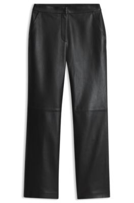 Regular-fit trousers in nappa leather, Black