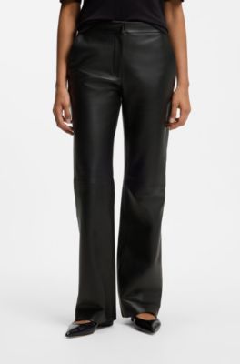 Regular-fit trousers in nappa leather, Black